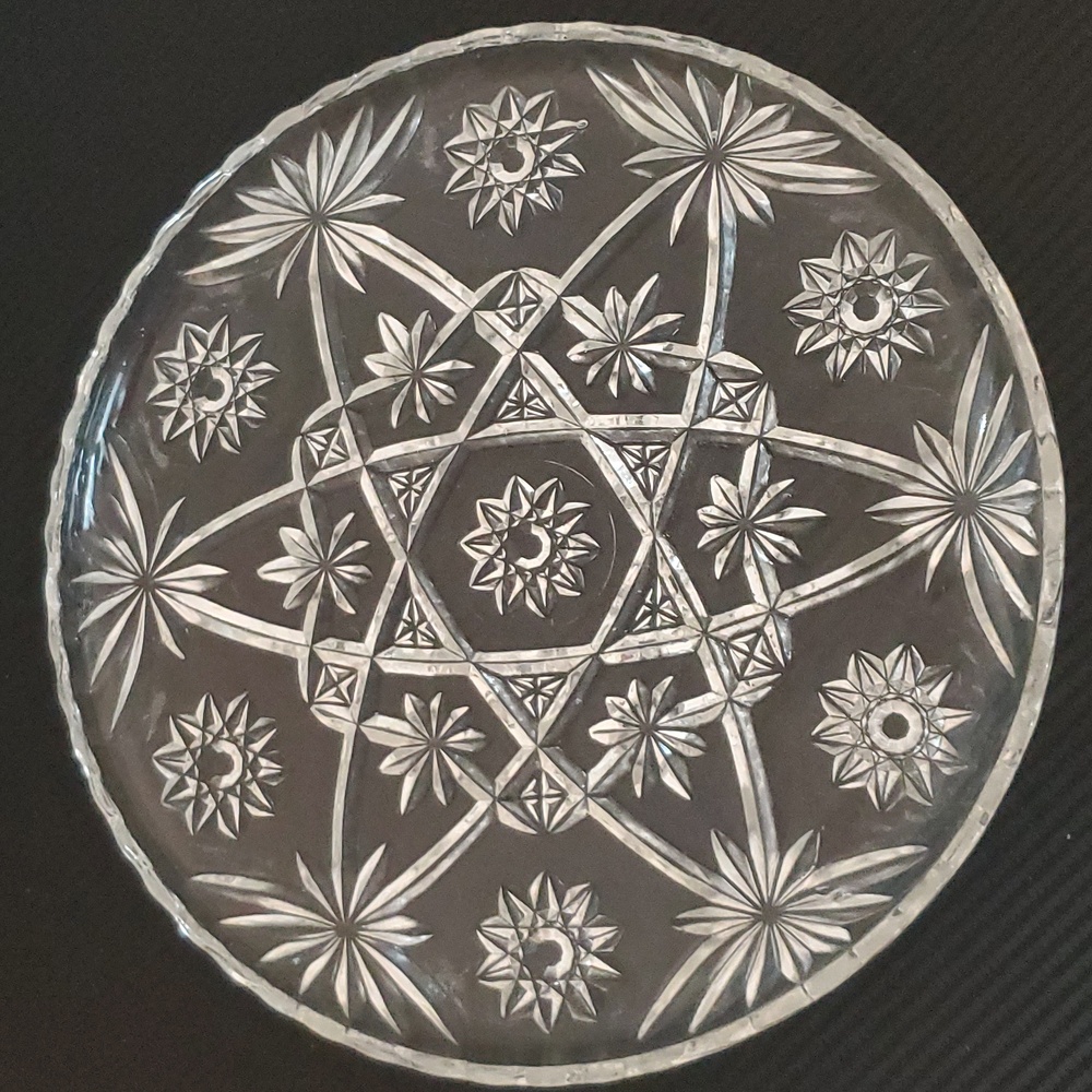 Vintage Anchor Hocking Star of David Clear Glass LARGE Serving Tray Platter 13”.